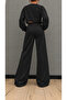 Women's Oversize Crop Sweatshirt High Waist Ripped Detailed Wide Leg Sweatpants Set - 3