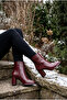 Women's Thick Heeled Round Toe Zippered Flat Ankle Boots - Luvia - Bordo - 5