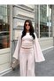 Women's Beige Spanish Sleeve Blouse Pants Bottom Top Set - 7