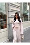 Women's Beige Spanish Sleeve Blouse Pants Bottom Top Set - 2