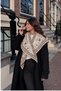 Beige Brown Motif Triangle Shawl |   Winter Soft Textured Shoulder Scarf - 4