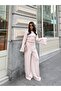 Women's Beige Spanish Sleeve Blouse Pants Bottom Top Set - 4