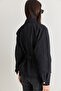 Women's Black Asymmetrical Zippered Belted Lined Short Trench Coat 2086 60286505 - 7