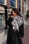 Black and White Motif Triangle Shawl |   Patterned Winter Shoulder Scarf