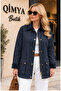 Concept Women's Collar & Cuff Velvet Oilcloth Premium Basic Medium Length Coat-Jacket