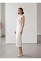 Satin Draped Pencil Midi Dress for Engagement and Wedding - 2