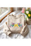 Flower Ribbon Embroidered Crew Neck Oversize Cotton Sweatshirt - 2