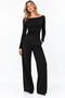 Black Boat Neck Long Sleeve Basic T-Shirt - Blouse - - 6