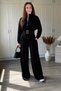 Belted High Collar Modal Fabric Stylish Trouser Suit with Drape Detail - 6
