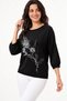 Women's Front Stone Detailed 4/3 Capri Sleeve Glittery Knitwear Blouse - 2