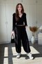 Long Sleeve Padded Scarf and Waist Detailed Carrot Trousers Set - 7