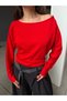Women's Red Boat Neck Tok Fabric Long Sleeve Blouse 32094 - 6