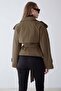 Oversized Short Trench Coat with Stand Collar and Epaulet Detail Vi̇zon 6934 - 8
