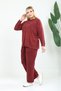 Women's Knitwear Blouse Trousers 95% Cotton Seasonal Two-Piece Mother Set Special Set Plus Size - Washable Size 44 50 Compatible Embroidery and Stone Detail Textured Burgundy - 2
