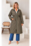 Women's Plus Size Adjustable Waist Lace Detailed Lined Oversize Trench Coat Jacket 29010 - 4