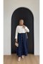Women's Long Denim Jeans Skirt with Elastic Waist, Lace-Up, Pockets, Front Button Detail - 4