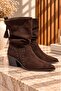 Women's Brown Suede Pointed Toe Boots with Drawstring and Tassel Detail on the Back - 2
