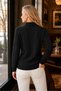 Women's Polo V-Neck Long Sleeve Low-Cut Hair Braided Ribbed Special Design Black Knitwear Sweater - 3