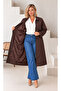 Women's Plus Size Adjustable Waist Lace Detailed Lined Oversize Trench Coat Jacket 29010 - 2