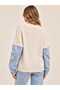 New Season Denim Sleeves V-Neck Buttoned Oversize Knitwear Women's Cardigan - 3