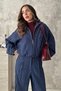 Women's Navy Blue Striped Viscose Blended Jacket and Trousers Two-Piece Set - 3
