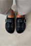 Women's slippers black suede - 4