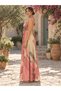 Pink Color Halter Neck Silk Dress with Gold Detail and Low Back Cutout - 5