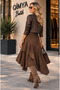 Bebe Plus Women's Asymmetrical Cut Front Short Back Long Layered Flounce Elastic Waist Faux Suede Skirt - 8
