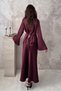 Women's Plum Satin V-Neck Long Sleeve Blouse Skirt Two-Piece Set - 5