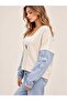 New Season Denim Sleeves V-Neck Buttoned Oversize Knitwear Women's Cardigan - 2