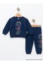 Baby Boy Seasonal 2-Piece Set Dinosaur Patterned Long Sleeve Cotton Comfortable Daily Set - Navy Blue - 2