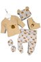 Baby Boy Teddy Bear Printed Newborn 5-Piece Bandana Hospital Discharge Bodysuit Set 100% Cotton - 2