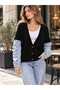 New Season Denim Sleeves V-Neck Buttoned Oversize Knitwear Women's Cardigan - 4