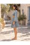 Navy Blue Color Ethnic Patterned Silk Short Skirt Blouse Set with Gold Detail - 5
