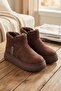 Brown Fur Lined Short Cold-Resistant Suede Women's Boots & Booties - 2