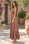 Pink Color Shawl Patterned Backless Silk Dress with Tie Detail - 6