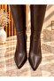 Women's Brown Pointed Toe Side Zipper Thin Heeled Boots - 7