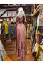 Pink Color Shawl Patterned Backless Silk Dress with Tie Detail - 7