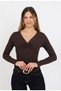 Women's Brown Gathered Detailed Soft Knitted Long Sleeve Blouse - H6177 - 6