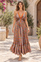 Orange Color Shawl Patterned Backless Silk Dress with Tie Detail - 5