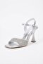 Women's Heeled Single Strap Stone Silver Shoes - 2