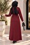 Women's Belted Oysho Fabric Long Hijab Dress Sb0068 - 4