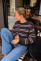 Women's Crew Neck Thick Striped Oversize Knitwear Sweater - 2