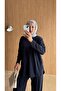 Women's Pique Fabric Slit Detailed Hijab Set - Navy Blue - 7