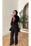 Women's Striped Collar and Cuff Detailed Waist-Tie Hijab Tunic - 4