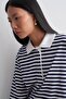Striped Shirt Collar T-Shirt Navy Blue - 4
