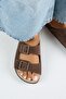 Anlelic Women's Genuine Leather Double Buckle Brown Slippers - 8