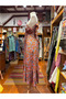 Orange Color Shawl Patterned Backless Silk Dress with Tie Detail - 7