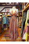 Orange Color Shawl Patterned Backless Silk Dress with Tie Detail - 6
