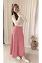 Polka Dot Ribbed Flared Skirt - Ld - Dusty Pink